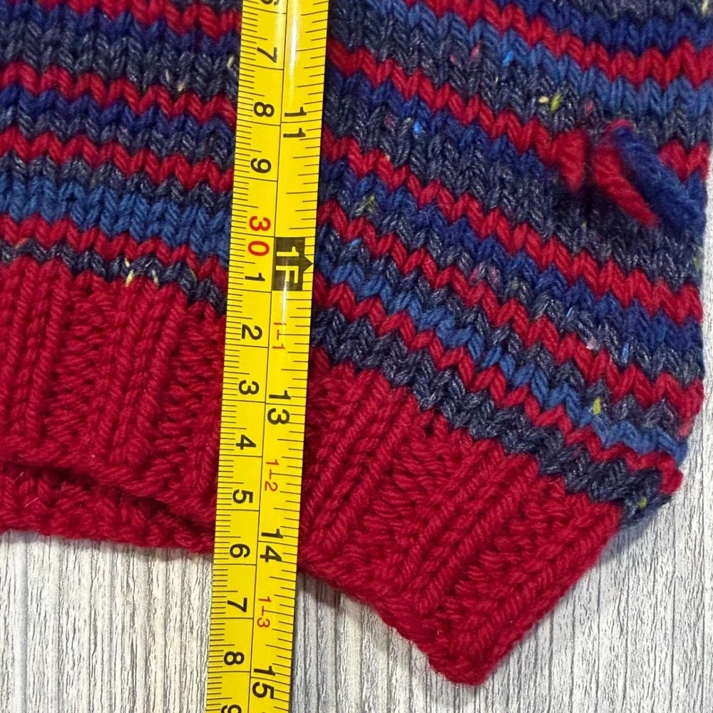 Handmade Kids Knit American Flag Sweater Red Blue Striped Distressed Grannycore